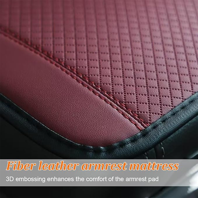 Car Center Console Cover, PU Leather Vehicle Armrest Seat Box Cover Protector, Comfortable Automotive Interior Arm Rest Cushion Pad Accessories, Universal for SUV Sedan Truck (Wine Red)