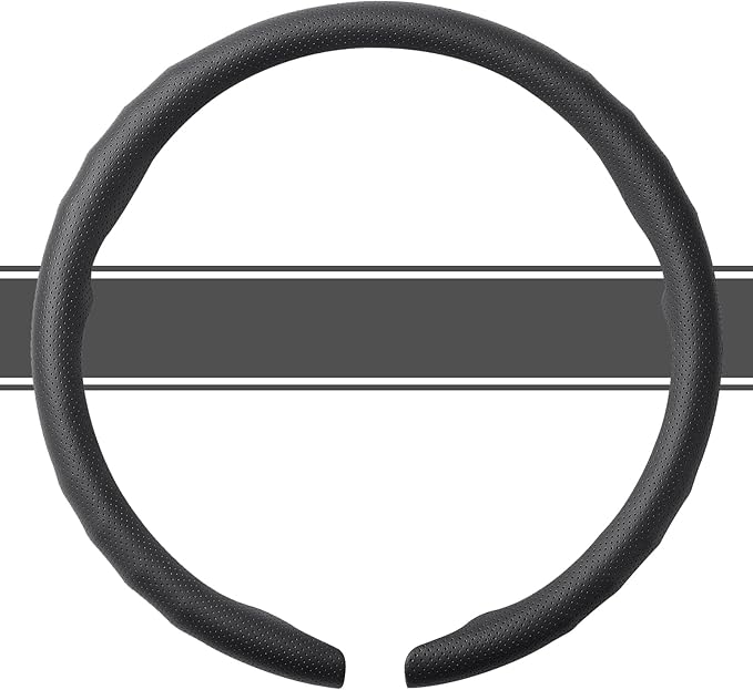 West Llama Nappa Leather Steering Wheel Cover for Car,Thin Steering Wheel Wrap Universal 14.5-15 Inch,Fit Cars,SUVs,Trucks(Black-O-Shaped)