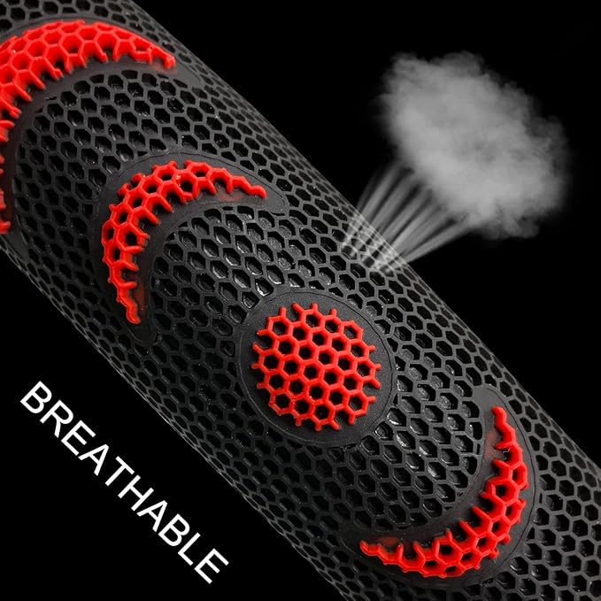 Sport Style Black Leather Steering Wheel Cover with Red Ripple-Style Grip Steering Wheel Accessory,Universal Fit 14.5-15.25 inch Steering Wheel