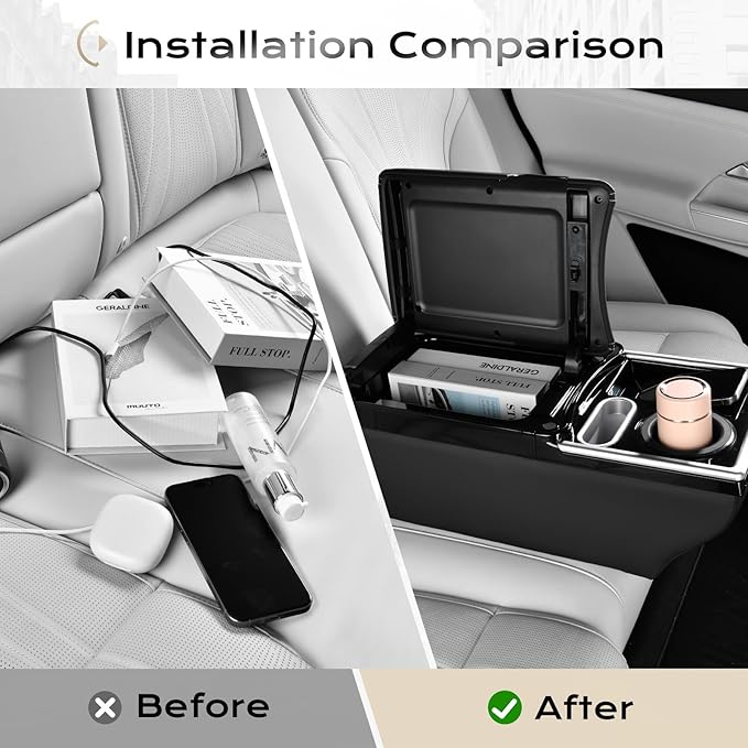 Coverado Center Console, Universal Bench Seat Center Console, Truck Back Seat Car Organizer with Cup Holder, Rear Central Car Armrest Box with Storage, Black