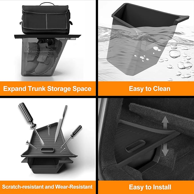 Custom Fit Trunk Storage Bins for Tesla Model Y Juniper 2025-2026 - Rear Cargo Organizer with Lids - TPE Waterproof & Odorless Car Interior Accessories