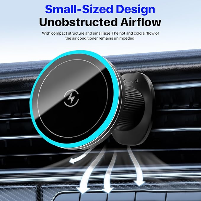 for MagSafe Car Wireless Charger Mount for iPhone 17/16/15/14/13/12 Series, Auto- Magnetic Tight Phone Holder with Fast Charging, Secure Air Vent, 360° Adjustable, Overheating Protection,(A10K)