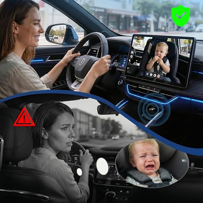 Cabin Care 1080P Baby Car Camera with Wireless CarPlay Adapter for iPhone Only, Real-Time Rear Seat Monitor, 150° Wide-Angle, IR Night Vision, Works with Factory Wired CarPlay (Dog)