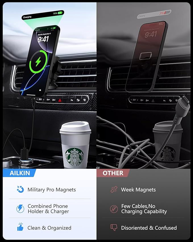 Samsung Galaxy S26 Ultra Wireless Car Charger, 15W Magnetic Car Mount Charger for Samsung Galaxy S26 S25 Ultra, for Apple Magsafe 360° Adjustable Air Vent Mount Charge for iPhone 17e 17 16 15 Pro Max