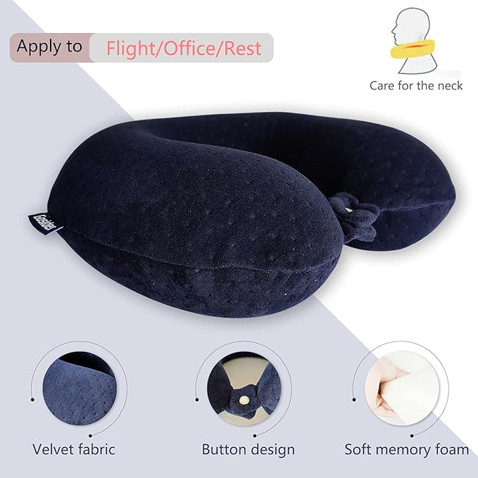 Memory Foam Travel Pillow, Comfortable Travel Neck Pillow U Shape, Support Neck and Head to Relieve Fatigue, Portable Neck Pillow Suitable for Planes, Trains, Self-Driving Cars