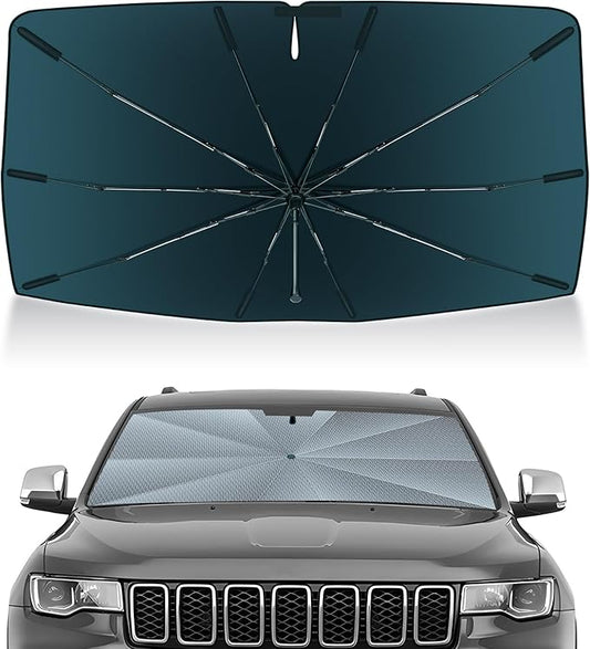 Autorder Windshield Sun Shade Umbrella for 2011-2021 Jeep Grand Cherokee Accessories,Upgraded Ice Crystal Material,Easy Setup Umbrella Sunshade for Car Windshield,100% Sun Blocking
