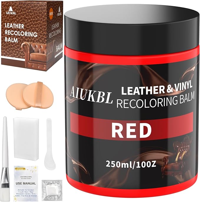 Leather Recoloring Balm, Leather Color Restorer, Leather Restorer for Couches, Leather Scratch Remover, Leather Scratch Repair, Leather Repair Kit for Furniture, Leather Dye (Red)
