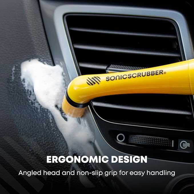 SONICSCRUBBER Vehicle Detailing Set - High Power Car Cleaning Brush - Includes 4 Brush Heads - Suitable for Interior & Exterior - Ideal for Cars, Bikes and Motorhomes - AA Batteries Included
