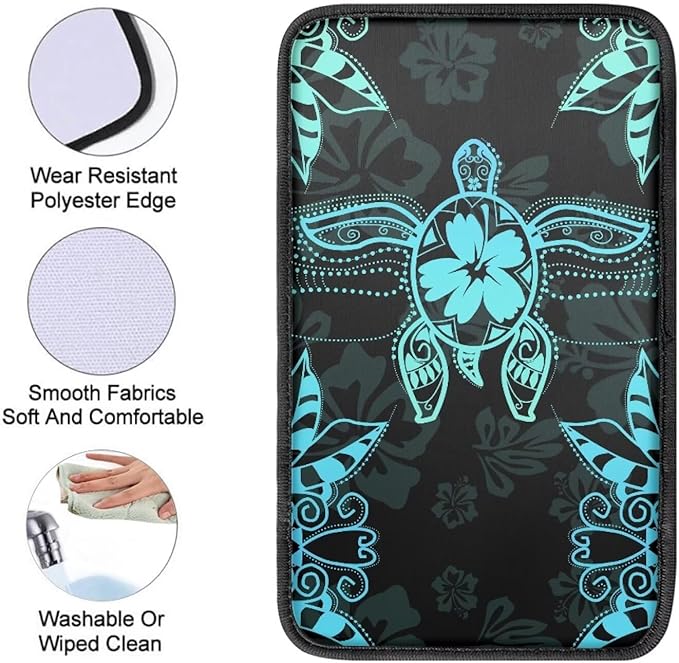 Suobstales Turtle Hibiscus Leaves Print Car Armrest Pad Soft Center Console Arm Rest Protector Cover Universal Car Interior Accessories Decoration