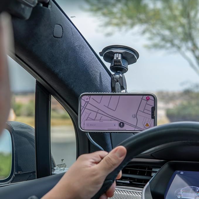 Rokform Wireless Car Charger, Magnetic Windshield Phone Mount, Twin Ball Adjustment 360° Rotation, Compatible with Mag Safe Cases, Strong Suction Cup, USB-C to USB-C Cable Included (Black)