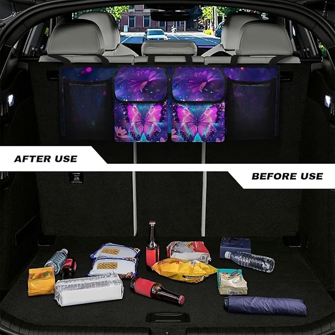 Pink Butterfly Daisy Backseat Trunk Organizer for Car Hanging Large Capacity Car Back Seat Organizer Car Storage Bag,Sturdy Space Saving Expert