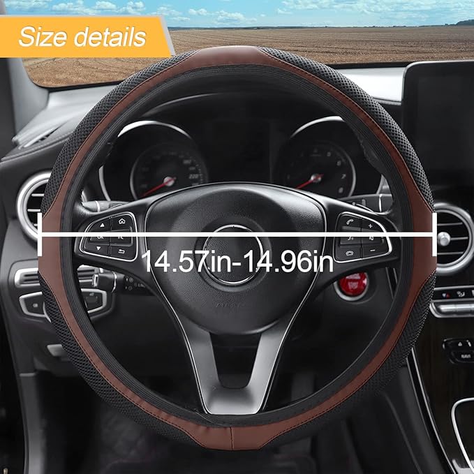 LoyaForba Car Steering Wheel Cover, Universal 14.5-15 Inch, Soft Anti-Slip Neoprene Protector for Steering Wheel, Breathable Odorless and Elastic Stretch, Car Accessory for SUV, Van, Truck (Brown)