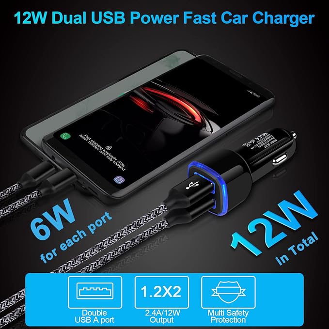Car Charger, 2.4A 12W AndHot 2 Pack Mini Dual Port USB Car Charger Adapter Plug for iPhone 15 14 13 12 SE 11 Pro Max XR XS X 8 7 6S Plus, iPad, Samsung Galaxy S23 S22 S21 S20 S10 Note 20, LG, Android