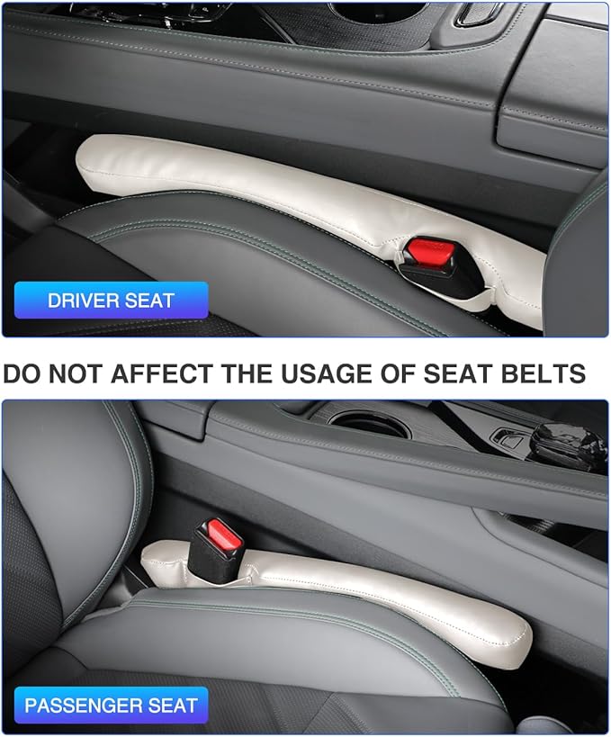 Leather Car Seat Gap Filler Universal for Car Truck SUV to Block The Gap Between Seat and Console Stop Things from Dropping 2 Packs Beige