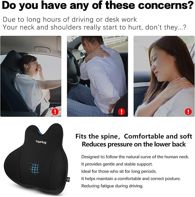 Memory Foam Lumbar Support Cushion-Ergonomic Back Support Pillow for Office Chair, Car Seat, or Long Sitting, Memory Foam Lumbar Pillow-Breathable & Comfortable, Relieves Lower Back Pressure