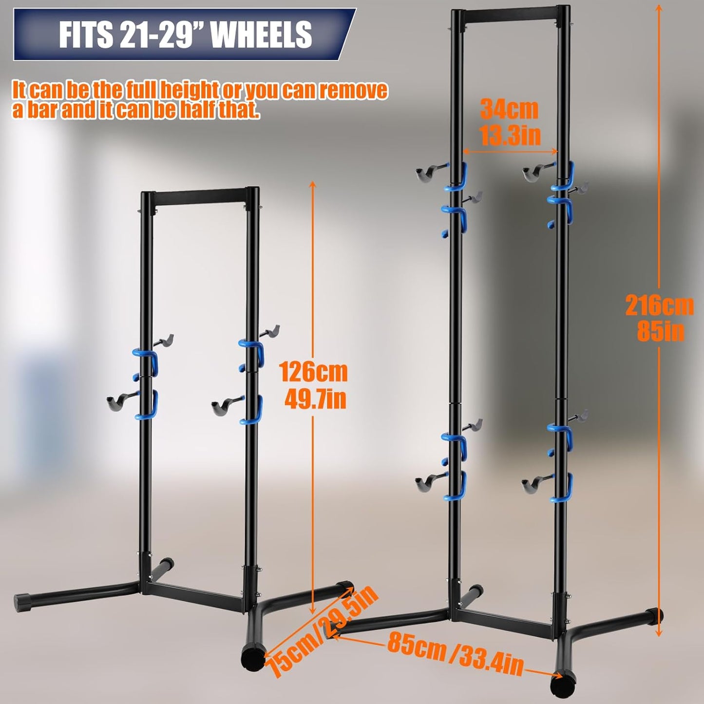 Stand Bike Storage Rack Garage Max 240lbs, Freestanding Gravity Indoor Bike Rack Holds 4 Bikes with Adjustable Arms, Vertical Bike Stand Space Saving for MTB, Road Bike