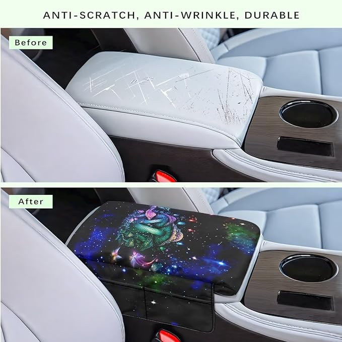 Wanyint Mushroom Galaxy Car Center Console Cover Comfortable Non-Slip Armrest Cushion with Side Storage Pocket Arm Rest Covering Protective Cover Car Interior Accessories