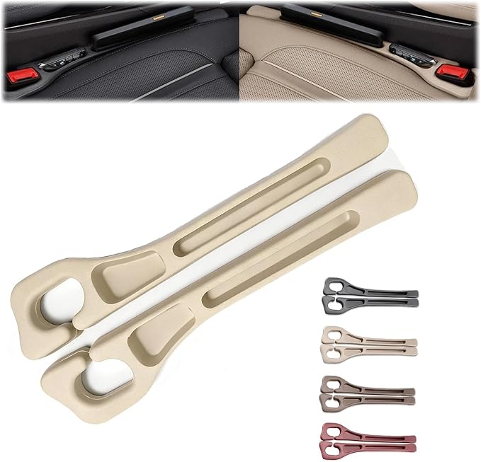 Car Seat Gap Filler Set of 2, Premium Interior Car Accessories, Multifunctional Car Storage Solution with Non-Slip Design, Fits Most Vehicles (Beige)