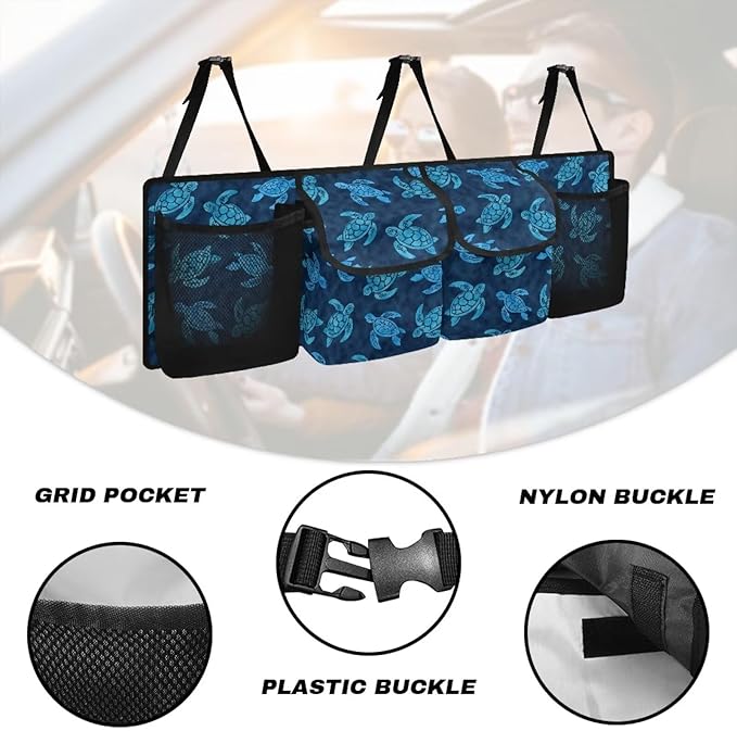 Sea Turtle Car Trunk Organizer and Storage, Backseat Hanging Storage with 4 Bag Car Accessories, Backseat Car Organizer Universal for Cars, Truck