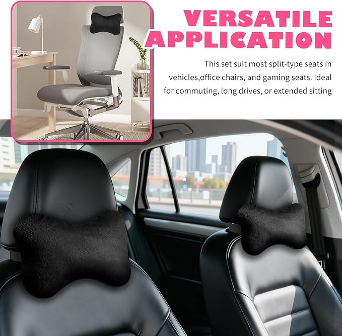 2PCS Soft Car Headrest Pillow,Ergonomic Car Neck Pillow for Driving Relief Neck Fatigue,Universal Cars Pillows Headrest for Cars Interior Accessories with Detachable Cover