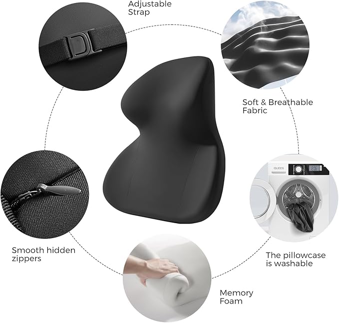 BEBAS Car Headrest Pillow, Ergonomic Neck Pillow with Memory Foam, Enlarged Surface for Head Neck Shoulder Support, Breathable Removeable Car Seat Pillow for Pain Relief(Black, 1 Pack)