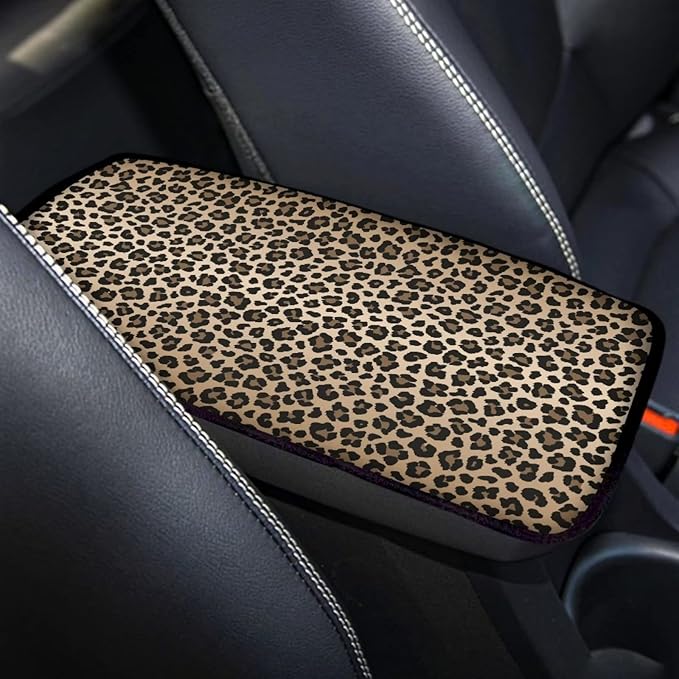 JoyLamoria Leopard Print Car Armrest Cushion Cover Center Console Box Pad Car Accessories