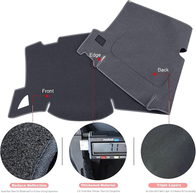 Dashboard Cover for GMC Sierra and Chevrolet Silverado- Fits 2007-2013 Models with Two Glove Boxes. Custom Fit Dash Mat, Won't Break Dash Sensors(Premium Carpet, Gray)