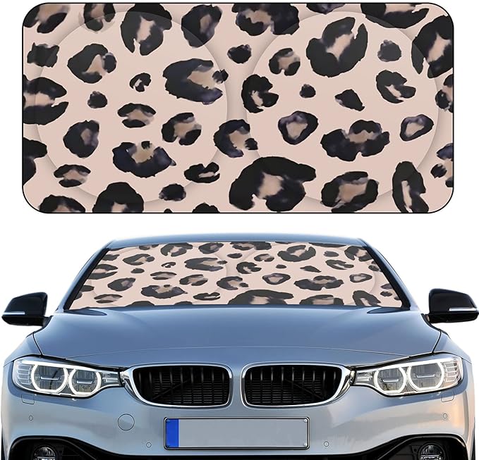 Windshield Sun Shade Foldable Car Front Window Covers for Car Accessories Sun Heat UV Rays Visor Protector Protection for Universal Cars SUV Truck(Leopard)