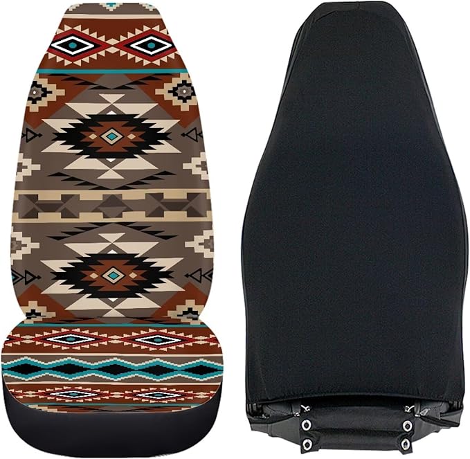 ELEQIN Front Car Seat Covers 2pcs, Brown Aztec Tribal Automotive Seat Covers Car Accessories Universal Size Fit for Most Cars,SUVs&Trucks&Vans