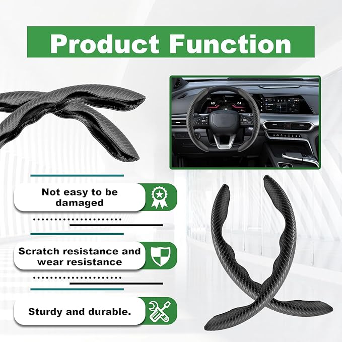 2pcs Carbon Fiber Anti-Skid Steering Wheel Cover, Anti-Skid Steering Wheel Cover/Segmented Steering Wheel Protector/Car Interior Accessories for Men/Women - Durable(Black)