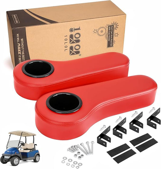 10L0L Golf Cart Rear Seat Kit Arm Rest Set with Cup Holder for Yamaha EZGO Club Car Golf Cart UV-Proof Coating Long Lasting, No Drilling Kits Include