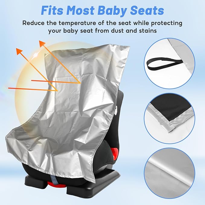 U0U Car Seat Sun Shade Cover,Baby Car Seat Heat Protector to Keep Toddler Seat at a Cool Temperature,Reflective Car Seat Covers Shield from Heat and UV Sunlight