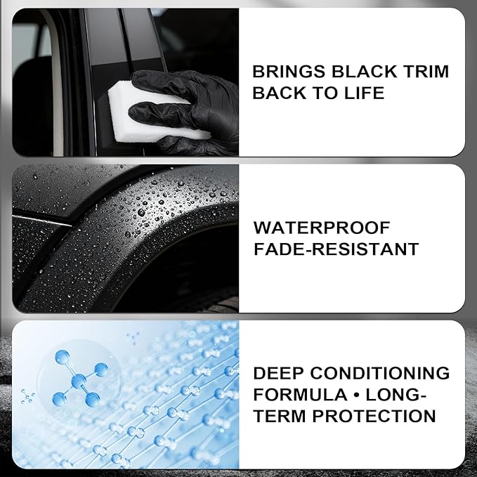 Plastic Restorer for Cars, 240ml Black Trim Restorer, Car Plastic Restorer, Plastic Restorer for Car Exterior, Restores Faded Plastic, Waterproof, Long-Lasting Shine & Protection,Outdoor Use Only