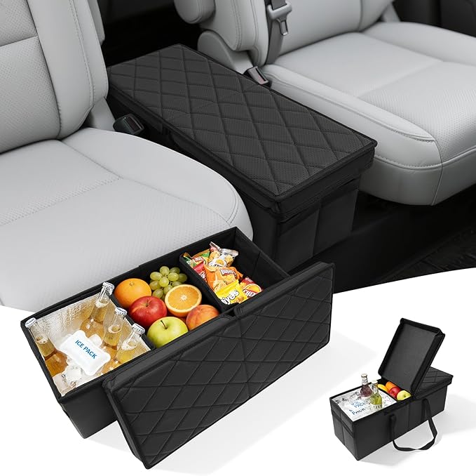 Car Seat Organizer for Subaru Ascent 2019-2026 w/Built-In Cooler Bag, Car Second Console Organizer w/Non-Slip Strips, Foldable Car Backseat Organize for Dog Toys Kids Snacks Travel Storage Box