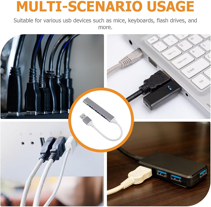 USB Multiport Hub Splitter with 4 USB Ports for Laptop and Car Use in Space Gray with Packaging Box for Multiple Devices