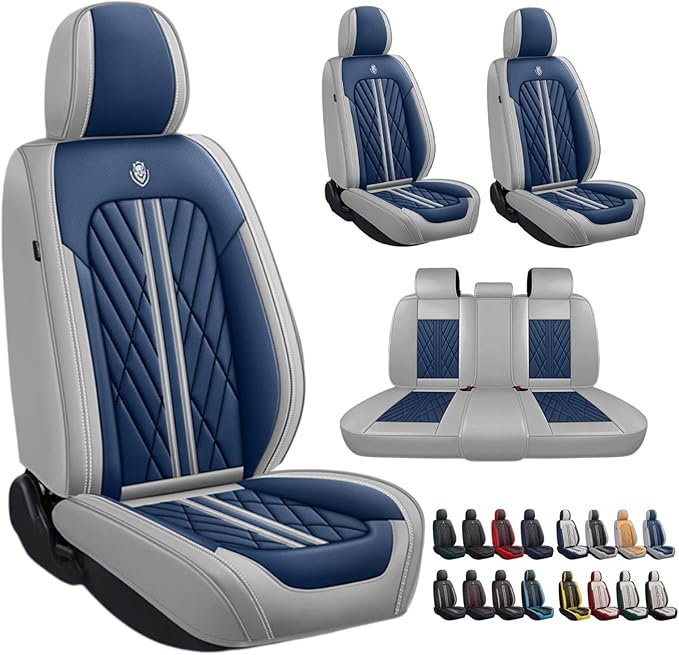 Premium Nappa Leatherette Car Seat Cover Set Custom Fit for Honda CR-V CRV 2000-2023 2024 2025 2026 Water-Proof Breathable Faux Leather Seat Cushion Protectors (Full Set 5 Seats,Blue Grey)