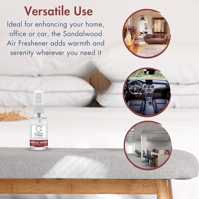 G's Breeze - Sandalwood Air Freshener – Woody & Earthy Fragrance of Sandalwood – Ideal for Home, Car & Office – Elevate Your Space with Luxurious Scent and Creates Relaxing & Comfortable Atmosphere