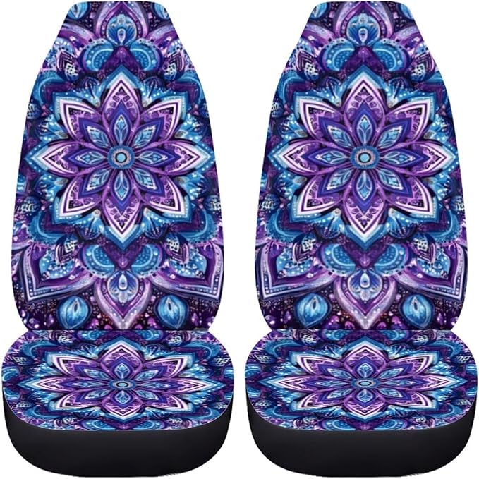 BIGCARJOB Purple Lotus Car Seat Covers Set for Women Auto Interior Seat Protector Boho Lotus Car Accessories Set 2 Pcs Auto Front Seat Covers Saddle Blanket,Universal Fit