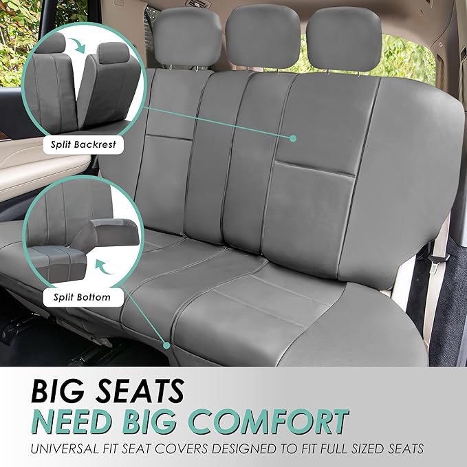 FH Group Classic PU Leather Pair Set Car Seat Covers, Airbag Compatible with Gift - Universal Fit for Cars Trucks & SUVs (Solid Gray) PU002102