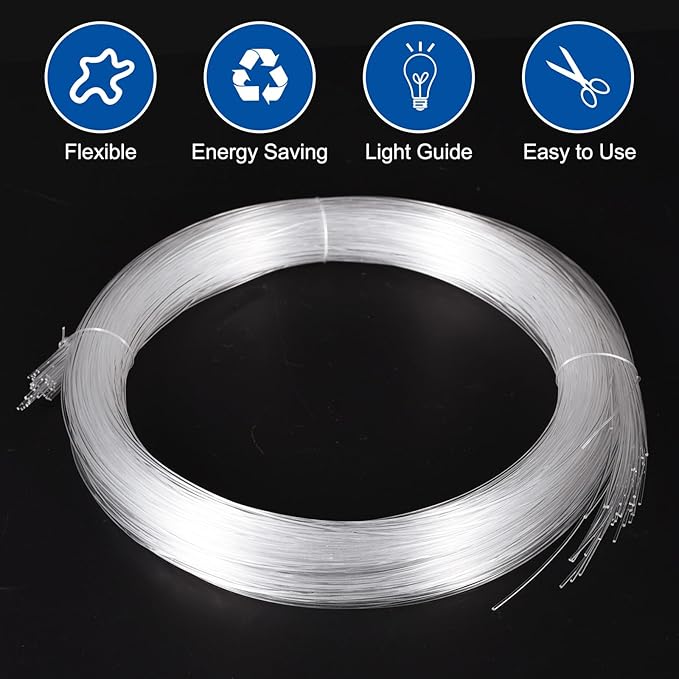 MECCANIXITY 50Pcs 13ft PMMA Mixed Fiber Optic Cable Strands 0.04 Inch Side Glow LED Illumination Crystal Cables Car Atmosphere Lights for Star Sky Roof Ceiling