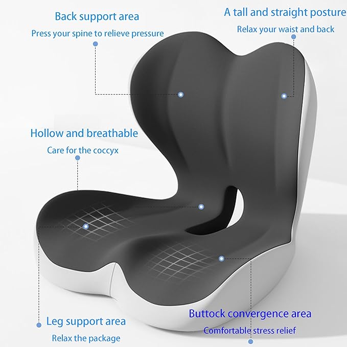 L-Shaped Seat Cushion for Long Sitting,Memory Foam Ergonomic Back Support Driving Seat Cushion for Back Pain,Non-Slip Design for Car, Truck, Home Chair & Office Seat (Black Gray)