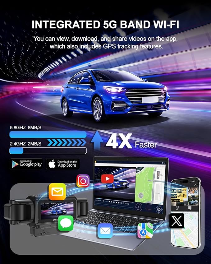 Dash Cam Front and Rear, 4-Channel 360° Coverage Car Dash Camera with STARVIS 2 Night Vision, GPS, 5.8GHz WiFi, 24H Parking Monitor, G-Sensor, 170° Wide Angle, 128GB Card Included