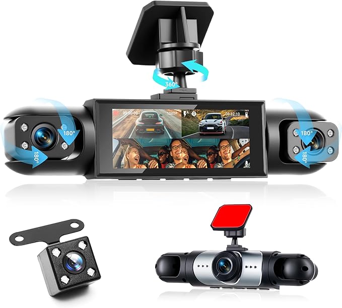 4 Channel 360° Dash Camera Front and Rear Inside Left Right, 3.16 Inch Dash Cam for Cars, Built-in Night Vision, Sensitive Motion Detection 24/7 Recording Parking Mode Monitor Reversing Help