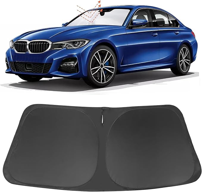 Windshield Sun Shade Custom Fit for 2013 2014 2015 2016 2017 2018 BMW 3 Series/F30/F31/F80/M3 Accessories Foldable Sunshade Sun Blocker Protect Car from Sun Rays & Heat Damage Keep Car Cooler