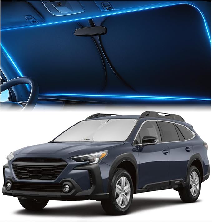 Windshield Sunshade for Subaru Outback 2020 2021 2022 2023 2024 2025 - Innovative No-Light-Pass Technology, Mirror Cut-Out, Blocks 99% UV Rays, Fade-Resistant, Easy-Fold Outback Windshield Sun Shade