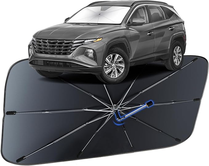 Windshield Sun Shade for Hyundai Tucson 2016-2021, Umbrella Car Shades with 360°Rotating Shaft, Foldable Front Window Sunshade for UV & Heat Protection