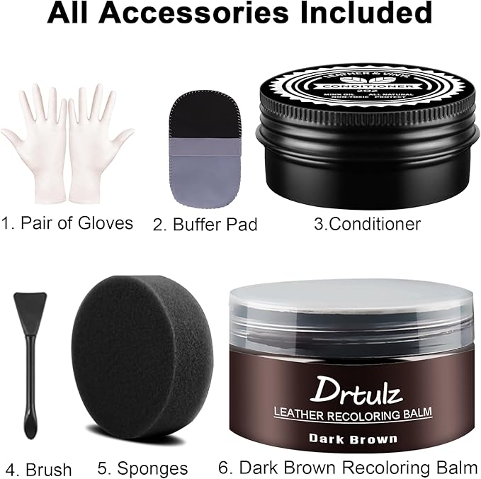 Dark Brown Leather Recoloring Balm, Leather Color Restorer Conditioner, Leathercraft Repair Kits for Vinyl Furniture, Sofa, Car Seats, Shoes - Repair Color on Faded & Scratched Couches