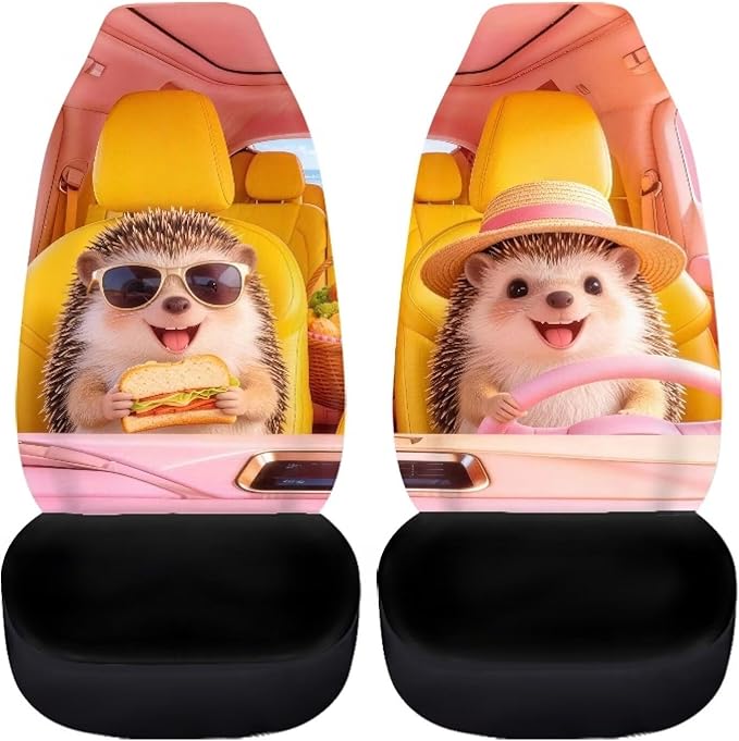 Cute Car Seat Covers Set of 2 Seat Cover for Front Seats Hedgehog Easy to Install and Clean Removable Automotive Accessories All-Season Protection for Cars Sedans SUVs