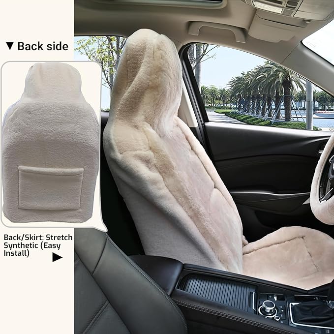 Aegis Cover Premium Australian Merino Sheepskin Car Seat Cover, Easy-Install Summer & Winter Universal Fit for SUV Truck Sedan Most Vehicles (FS-Sand)