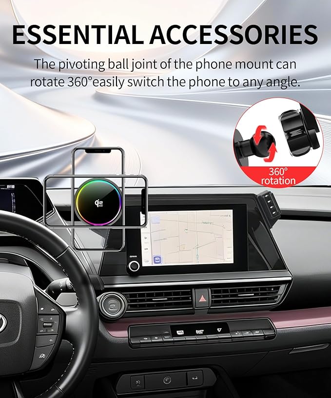 Qi2.2 25W Magnetic Car Mount Charger for 2023 2024 2025 2026 Toyota Prius Accessories, for Fast Charging Cell Phone Holder 8 Inch Screen Fixed Clip with Cooling Fan＆54W Fast Adapter